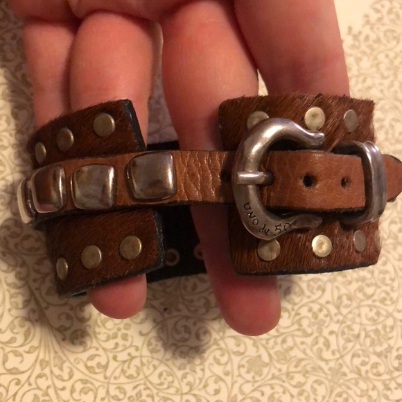 UNOde50 “Tainted” Fur & Silver Studded Bracelet - Picture 2 of 4